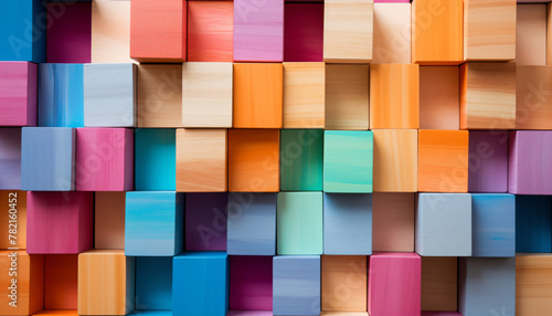 Abstract background of multi-colored wooden blocks. Colorful wooden blocks. 