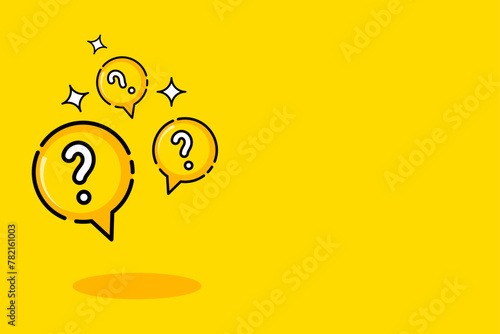 Question mark and bubble chat with copy space background. Purple quiz banner template.