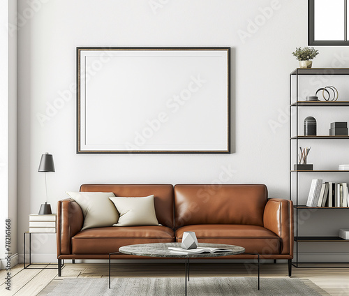 mock up poster frame in modern interior, room, Scandinavian style, 3D render, 3D illustration