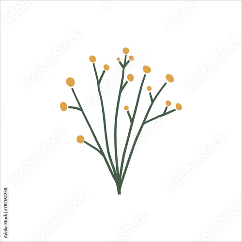 Cute Branch vector illustration. Hand drawn plant clipart. For thematic designs, stickers, patterns. Floral elements illustration isolated on white background.