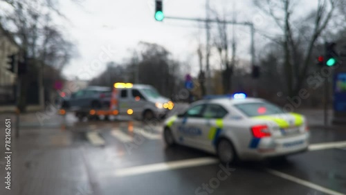 Wallpaper Mural Blurry police car with flashing lights on a street Torontodigital.ca