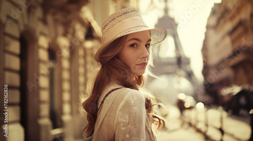 Mulher usando um chapéu na rua, conceito de moda - Papel de parede