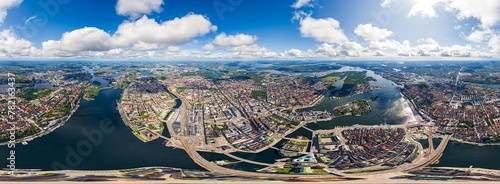 Stockholm, Sweden. Riddarholmen. Panorama of the city in summer in cloudy weather. Panorama 360. Aerial view photo