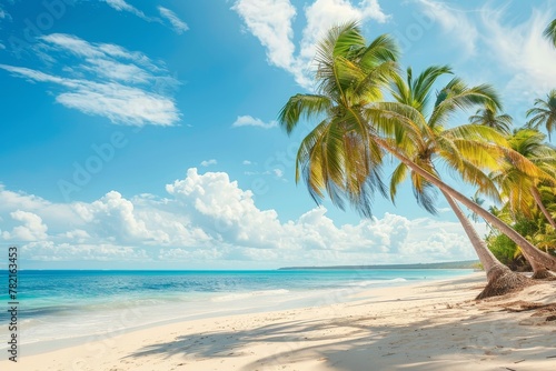 Tropical Serenity  Pristine Beach with Swaying Palms and Azure Waters