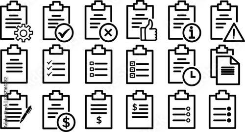 Clipboard icons set. Replaceable vector design.