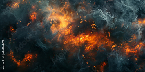 Intense Fiery Flames Engulfed in Billowing Smoke Background © smth.design