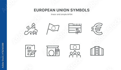 European Union Icon Set. Minimalistic Linear Symbols of EU Integration, Economics, and Governance. photo