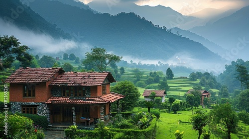 Emphasizing the harmony between man and nature in Nepal's picturesque countryside.