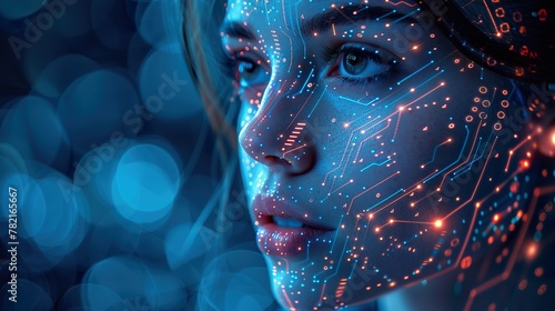 Futuristic Woman with Glowing Digital Face Paint © andriyyavor