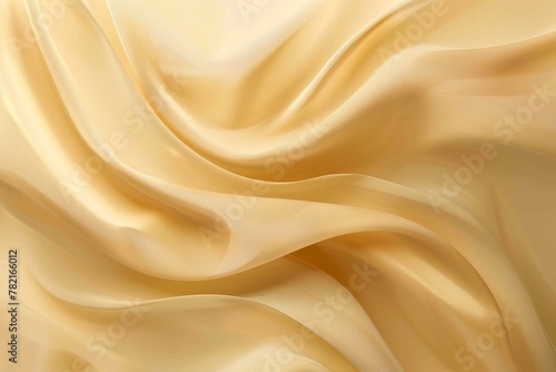 Abstract background of yellow beige color with waves and folds of fabric or silk, satin texture