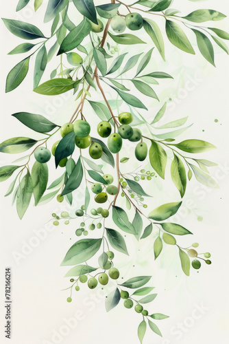 Capture the essence of peace and beauty through delicate olive branches watercolor painting.