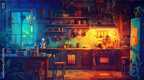 Craft a mesmerizing scene using vector art, where culinary tools take on a life of their own, illuminated by a surreal color palette evoking a dreamlike state, blurring the lines between reality and i photo