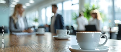 Corporate Coffee Chat: A Hazy Office Exchange. Concept Networking, Professional Development, Coffee Talk, Corporate Culture, Work Relationships