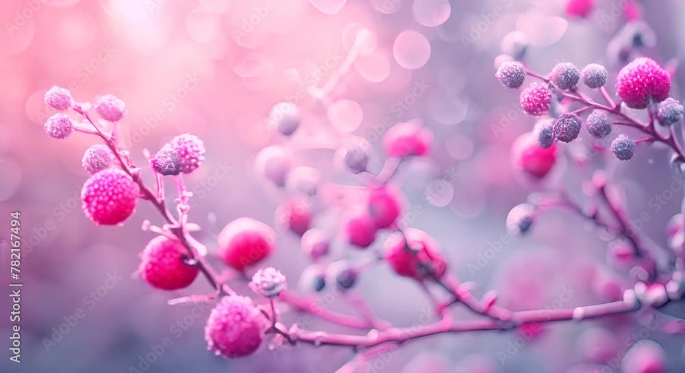 A branch of red berries covered with frost on a blurred background A branch of red berries covered with frost on a blurred background