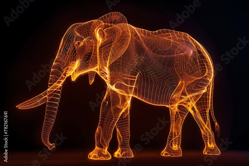 A stunning wireframe visualization featuring a glowing, translucent background with an elegant elephant silhouette.
