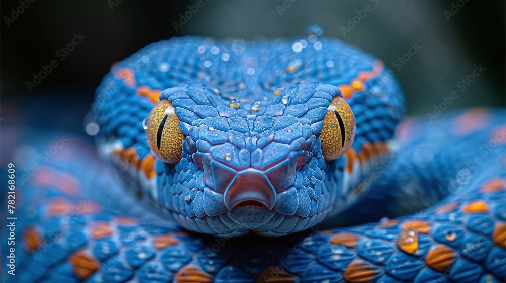 closeup face of blue viper snake with fearsome eyes and striking scales perfect for wildlife photography and stock images of exotic dangerous and venomous reptiles closeup face of blue viper snake with fearsome eyes and striking scales perfect for wildlife photography and stock images of exotic dangerous and venomous reptiles