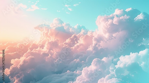 Ethereal Sky Canvas: Dreamy White Clouds Drifting in a Soft Blue and Pink Hued Fantasy