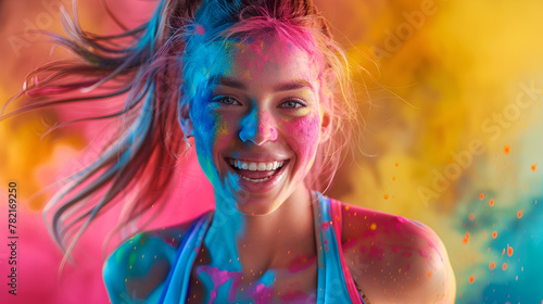 Happy colorful fitness girl, generative Ai