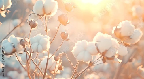 A close-up of a cotton plant with its fluffy white bolls ready to be harvested. photo