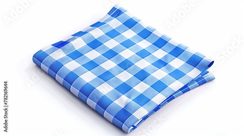 The top of a kitchen towel or tablecloth with checks and linings. An illustration showing a picnic napkin made of gingham cotton linen or plaid design isolated on a white background in realistic 3D