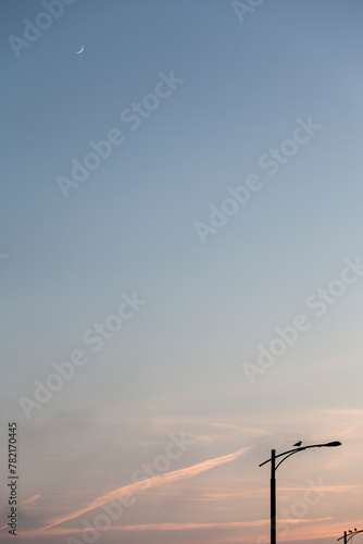 Obraz na płótnie the moon and the street lamp in the sky during sunset w salonie