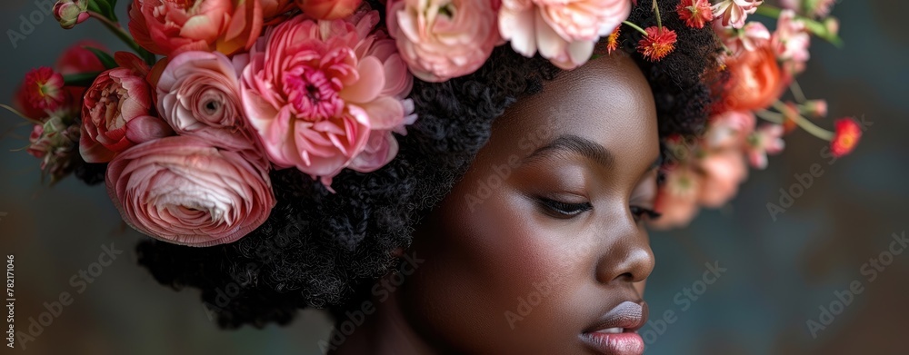 Graceful African American Woman with Floral Crown Beauty Graceful African American Woman with Floral Crown Beauty