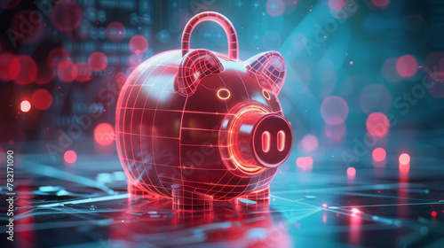 Depiction of financial security through a piggy bank protected by digital lock emphasizes the significance of prudent financial management. photo