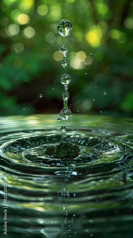 Green droplet, macro shot, the essence of life in water