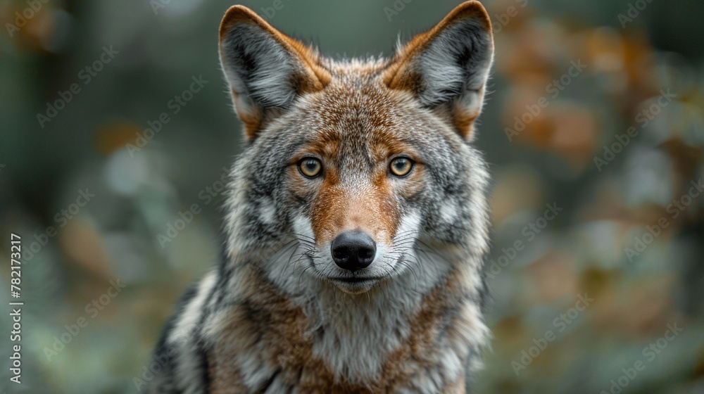 Fototapeta premium closeup of gray wolf in forest habitat, capturing wildlife predator in natural ecosystem