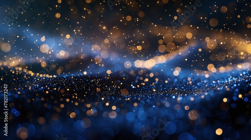 magic blue holiday abstract glitter background with blurred bokeh of christmas lights and blinking stars, perfect for merry christmas and happy new year celebration