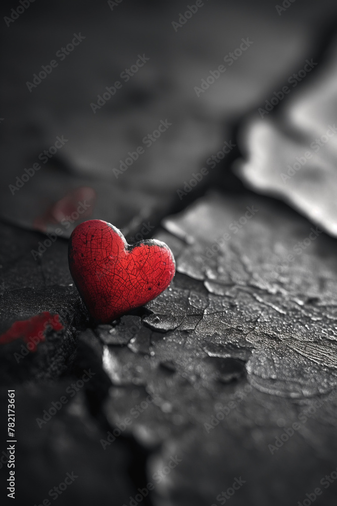 Fototapeta premium Red heart with cracked texture on dark ground