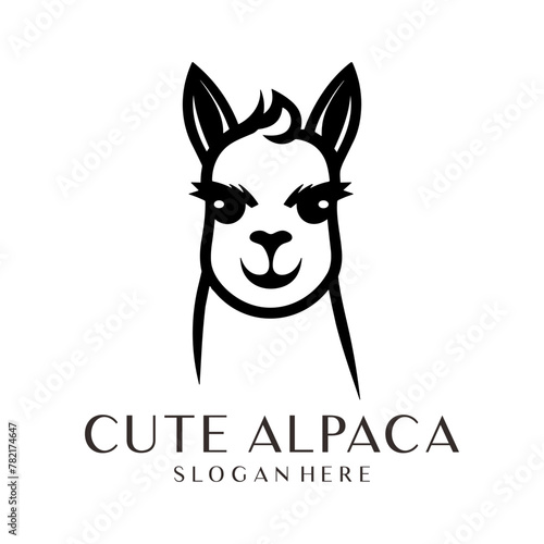Cute alpaca, animal logo vector illustration