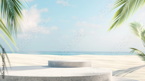 plataforma vazia de mockup com o tema de praia, mar e areia photo