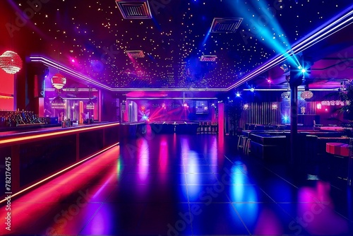 Concert hall with lights. Interior of a nightclub with lighting and spotlights.