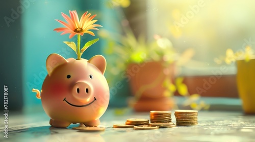 Wallpaper Mural Delighted piggy bank, a gold coin rainbow ending, a plant pot of gold, on a dreamy blue Torontodigital.ca