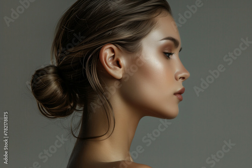 Profile Portrait of a Woman with Highlighted Makeup