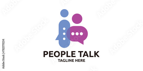 creative logo design combination of people with chat, talk, online, communication, logo design template, symbol, icon, vector, creative idea.