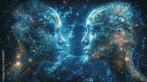 Illustrate the interconnectedness of futuristic human minds