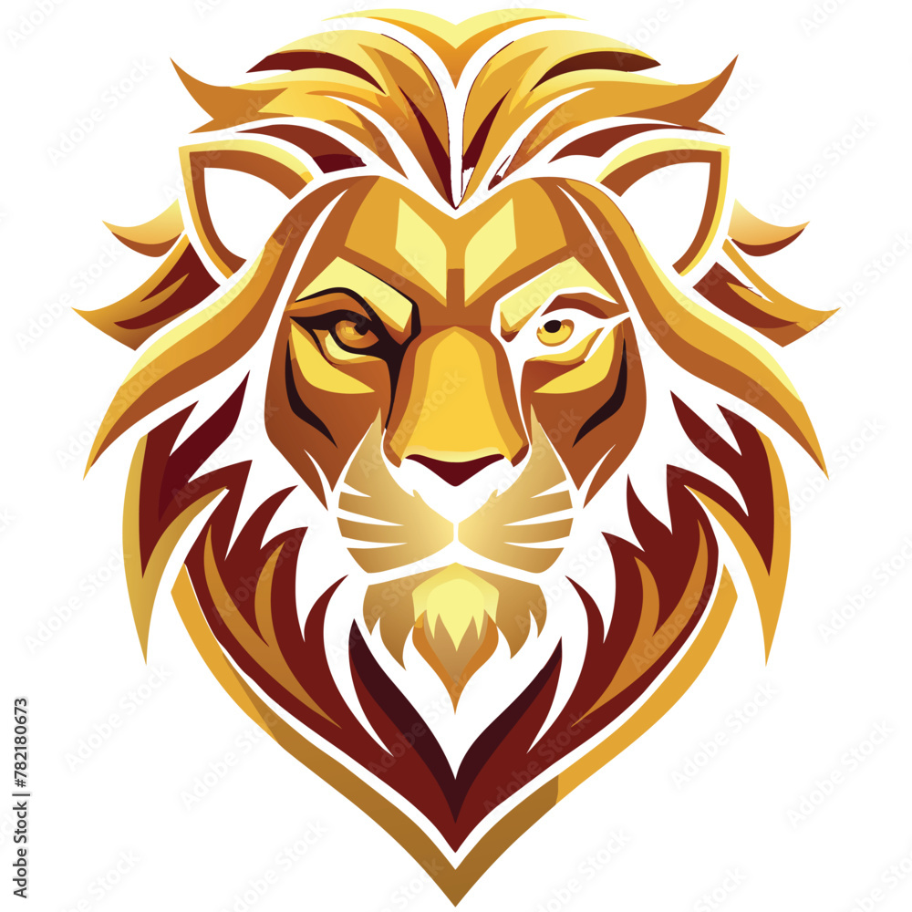 stylized golden lion head emblem with intricately detailed mane with beared