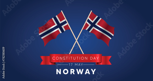 Norway Constitution Day 17 May waving flag with pole vector poster
