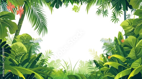 Fototapeta Naklejka Na Ścianę i Meble -  A vector illustration of a tropical jungle border in cartoon style against a white background, featuring a simple design.