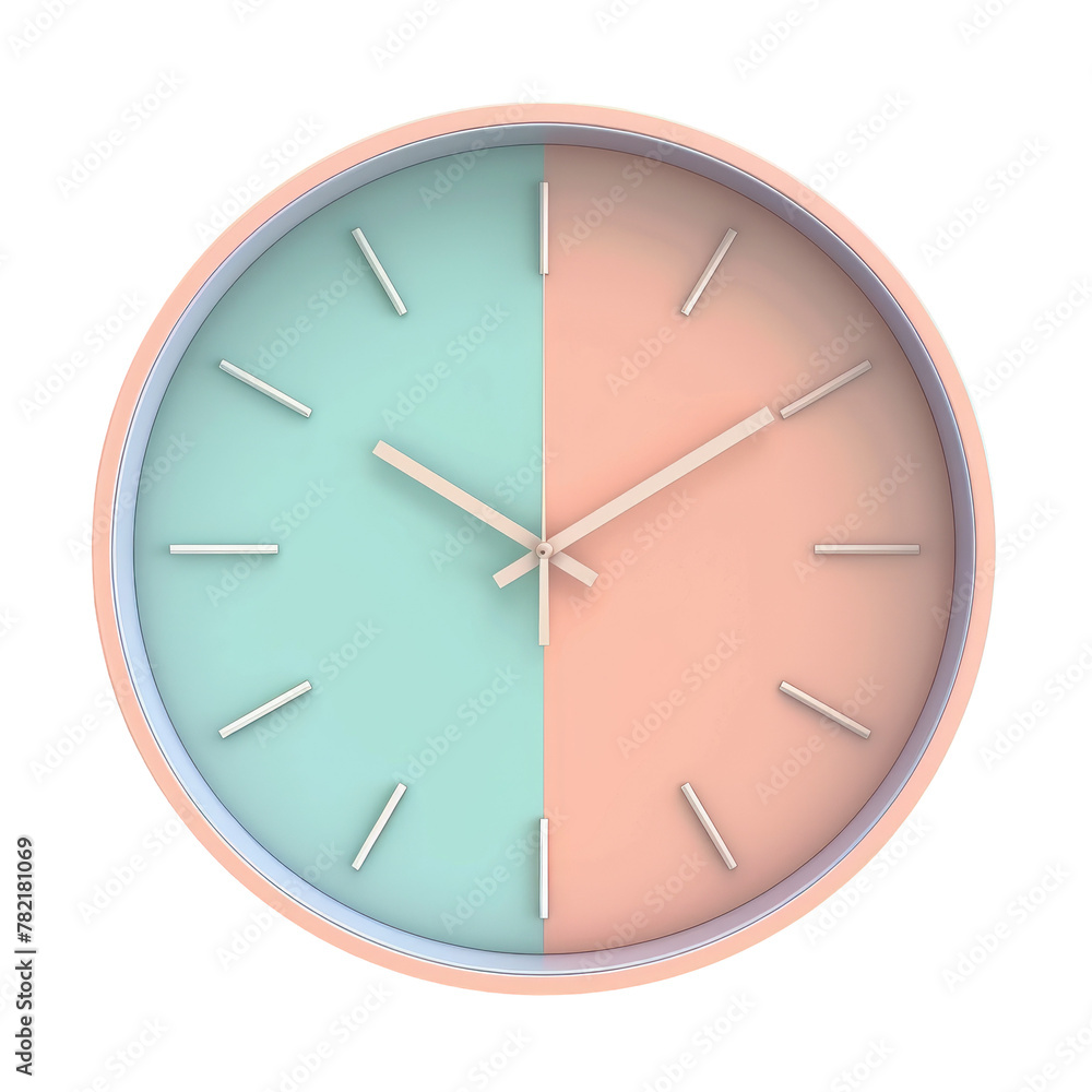 A close up of a clock with a pink and blue face A close up of a clock with a pink and blue face