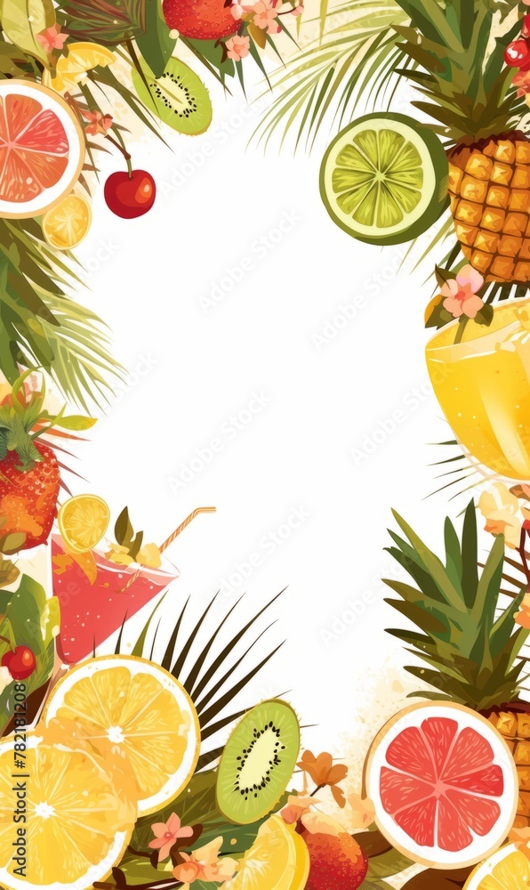 Refreshing Fruit Drink Illustration: Vibrant Design with White Space Border Refreshing Fruit Drink Illustration: Vibrant Design with White Space Border