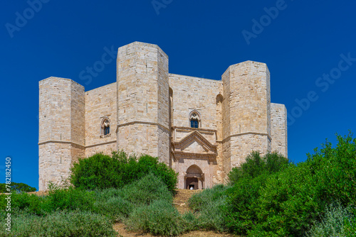 View of Castel del Monte, the famous castle built by the Holy Roman Emperor Frederick II. World Heritage Site since 1996.