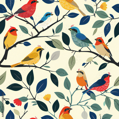 cute seamless birds pattern for wallpaper and background in vibrant pastel colour    © ida