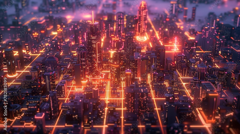 Futuristic cityscape with neon lights and advanced technology in a sci-fi world.