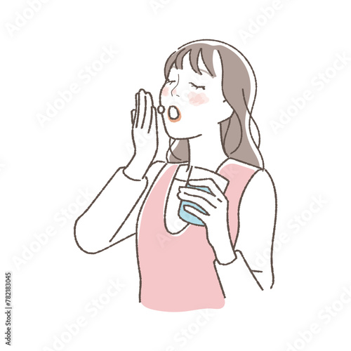 Illustration of a woman taking a pill.
