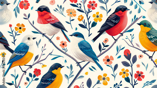 cute seamless birds pattern for wallpaper and background in vibrant pastel colour   