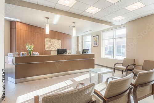 modern dental office waiting area, reception