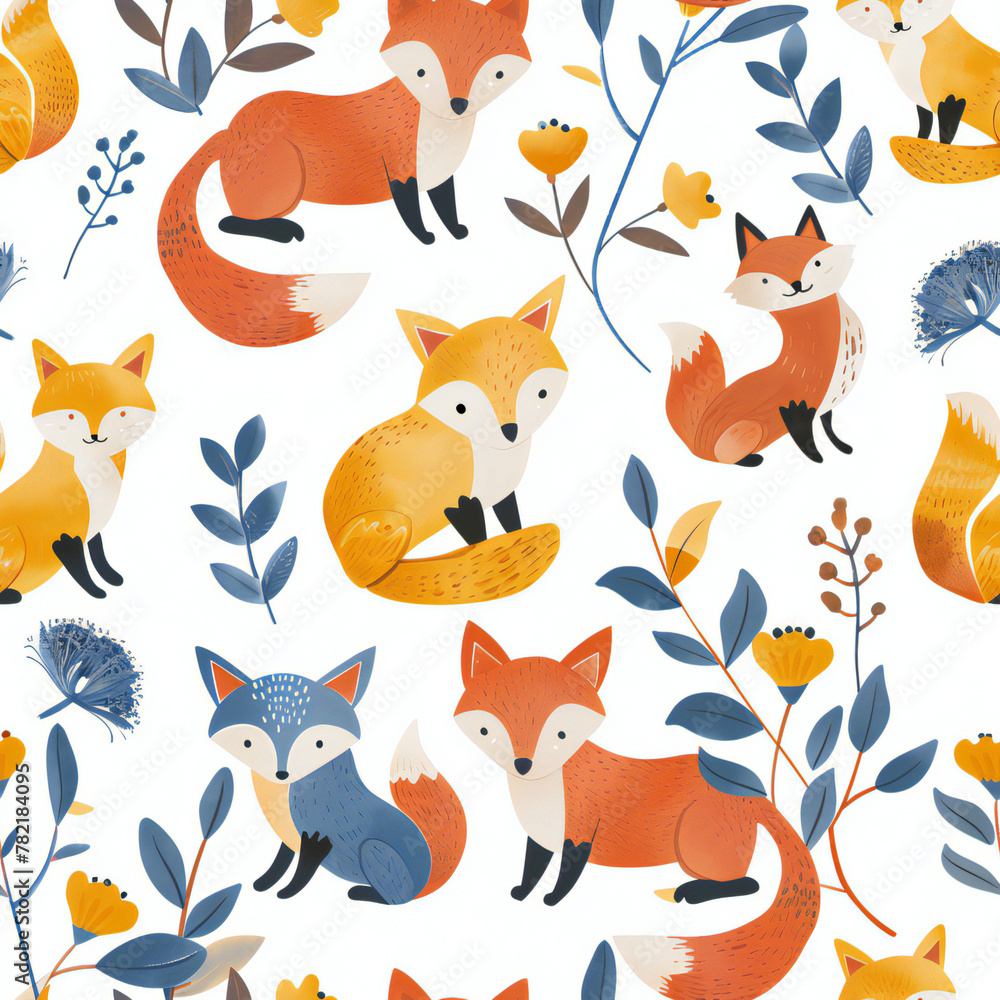 cute seamless fox pattern for wallpaper and background in vibrant pastel colour, children illustration